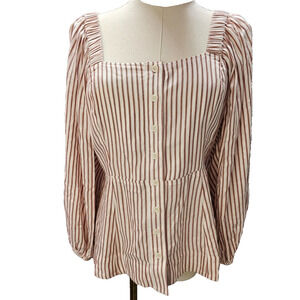 CABI Carnival Top Puff Sleeve Red White Stripe Smock‎ Back Shirt 5890 Small 2 4